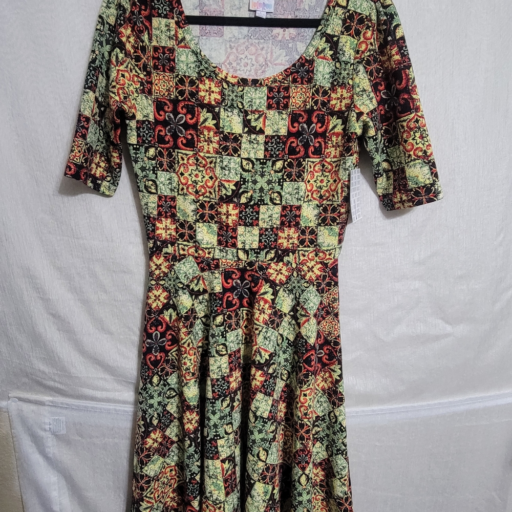LuLaRoe Vibrant Patchwork Midi Dress